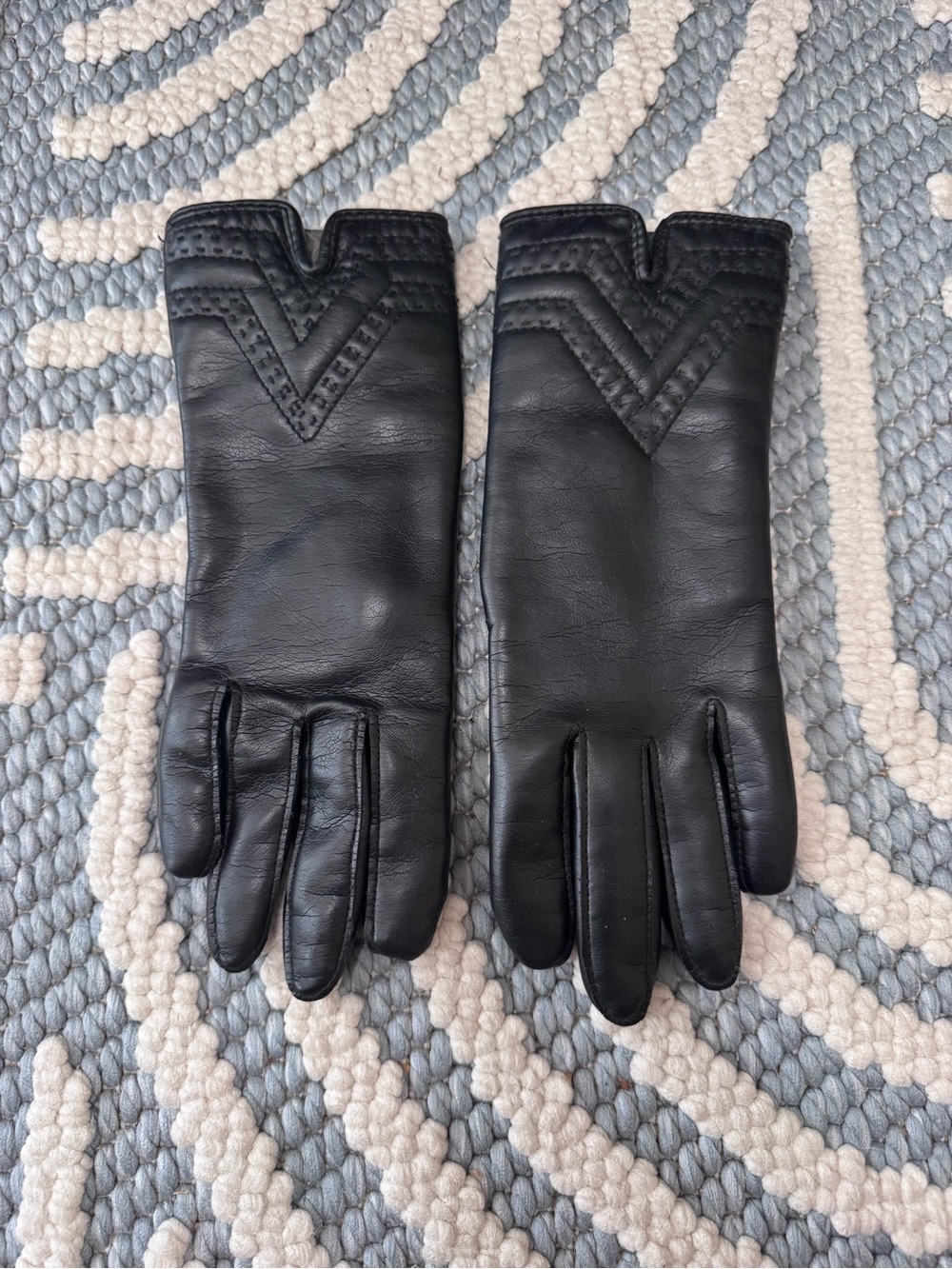 Vintage Black Rabbit Fur Cuff Gloves Size Large